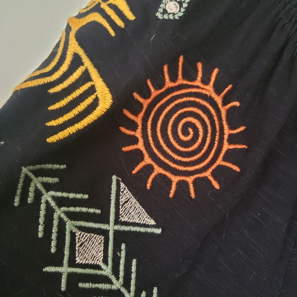 Boho Embroidered Top Tunic Brazil Flutter Sleeve Black M festival peasant flowy - Picture 2 of 7